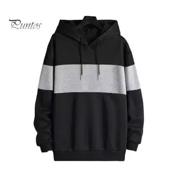 Мужская толстовка с капюшоном на осень-зиму, контрастного цвета, с длинными рукавами, эластичными манжетами и подолом, тонкая повседневная одежда, повседневный спортивный топ M