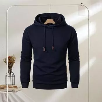 Мужская толстовка с капюшоном на осень-зиму, однотонная, с длинными рукавами, жаккардовый дизайн, эластичные манжеты и подол, тонкая повседневная одежда, повседневный спортивный топ S чёрный