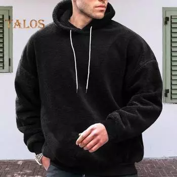 Мужская толстовка с капюшоном на осень-зиму, однотонная, с длинными рукавами, из толстого плюша, с капюшоном, свободная, повседневная одежда, повседневный спортивный топ M верблюд