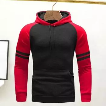 Мужская толстовка с капюшоном на осень-зиму с цветными блоками, длинными рукавами, большим карманом, эластичными манжетами и подолом, тонкая облегающая повседневная одежда, повседневный спортивный топ M красный