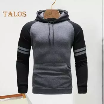 Мужская толстовка с капюшоном на осень-зиму с цветными блоками, длинными рукавами, большим карманом, эластичными манжетами и подолом, тонкая облегающая повседневная одежда, повседневный спортивный топ M темно-синий