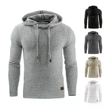 Мужская толстовка с капюшоном на осень-зиму, однотонная, с длинными рукавами, аппликация, с капюшоном, облегающая посадка M темно-серого