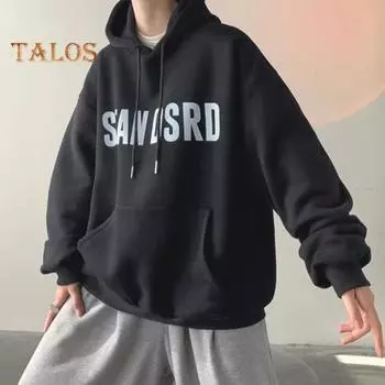 Мужская толстовка с капюшоном на осень-зиму, однотонная, большого размера, с принтом букв, с завязками, длинными рукавами, большим карманом, с капюшоном, свободная повседневная одежда, повседневный спортивный топ XL синий