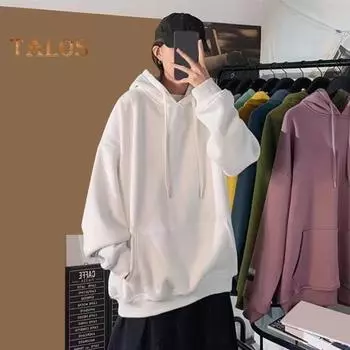 Мужская толстовка с капюшоном на осень-зиму с большим передним карманом, однотонная, с длинными рукавами, с капюшоном, эластичными манжетами и подолом, тонкая повседневная одежда, повседневный спортивный топ L темно-серого