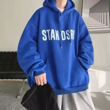 Мужская толстовка с капюшоном на осень-зиму, однотонная, большого размера, с принтом букв, с завязками, длинными рукавами, большим карманом, с капюшоном, свободная повседневная одежда, повседневный спортивный топ XL чёрный