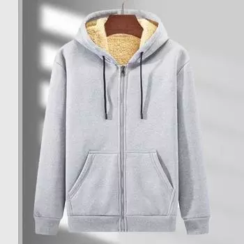 Мужская толстовка с капюшоном на осень-зиму с толстой флисовой подкладкой и длинными рукавами XXXL серый