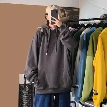 Мужская толстовка с капюшоном на осень-зиму с большим передним карманом, однотонная, с длинными рукавами, с капюшоном, эластичными манжетами и подолом, тонкая повседневная одежда, повседневный спортивный топ XL чёрный