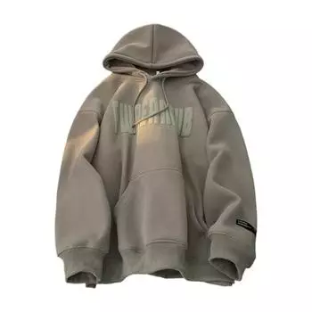 Мужская толстовка с капюшоном на осень-зиму с принтом букв, эластичными манжетами, толстым плюшем, большим накладным карманом, с капюшоном, свободная, сохраняющая тепло, средней длины M светло-зеленый