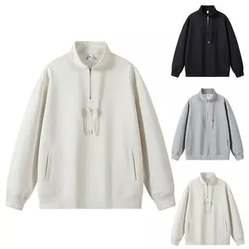 Мужская толстовка с капюшоном на половину молнии, свободный воротник-стойка, повседневная куртка, осенний мужской пуловер L бежевый