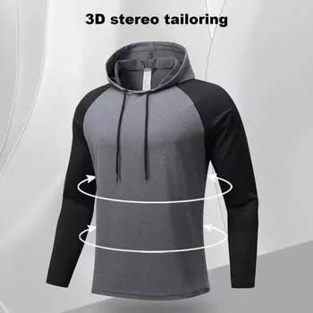 Мужская толстовка с капюшоном на шнурке, соответствующая цвету, с длинным рукавом, мягкая, быстросохнущая, впитывающая пот, повседневная, средней длины M темно-серого