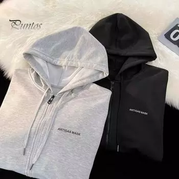 Мужская толстовка с капюшоном на шнурке, свободная, с капюшоном, на молнии, кардиган, верхняя одежда с карманами, большой размер, спортивная куртка средней длины в американском стиле M чёрный