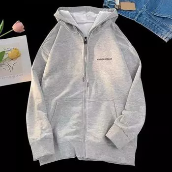 Мужская толстовка с капюшоном на шнурке, свободная, с капюшоном, на молнии, кардиган, верхняя одежда с карманами, большой размер, спортивная куртка средней длины в американском стиле L чёрный