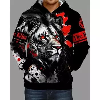 Мужская толстовка с капюшоном, осенняя повседневная толстовка с длинным рукавом, с принтом свирепого животного, пуловер с принтом льва, модная уличная одежда больших размеров L