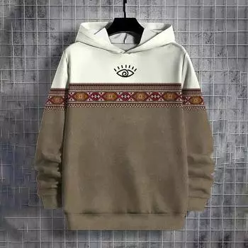 Мужская толстовка с капюшоном, повседневный свитер с длинным рукавом, топ с принтом Harajuku, осенняя мода, уличная одежда, свободная винтажная мужская толстовка с капюшоном S