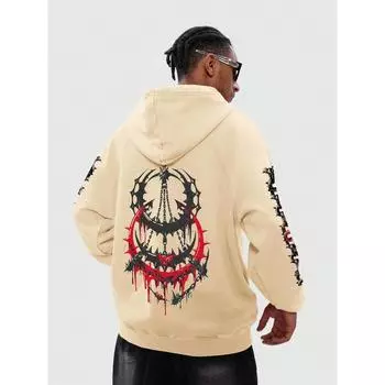 Мужская толстовка с капюшоном ROMWE Goth High Street Vintage, подходит для повседневного ношения, осени и зимы S