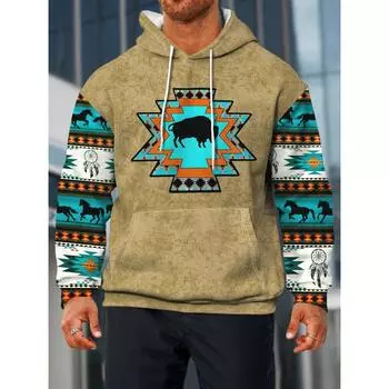 Мужская толстовка с капюшоном с 3D-принтом в стиле ретро с животными S