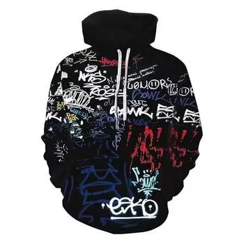 Мужская толстовка с капюшоном с длинным рукавом и принтом в виде 3D-графики, с капюшоном и карманом на осень M