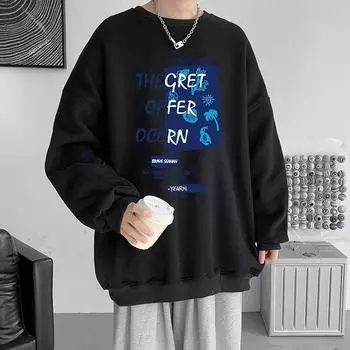 Мужская толстовка с капюшоном с круглым вырезом и принтом, модная брендовая повседневная толстовка с капюшоном, свободная рубашка с длинными рукавами M