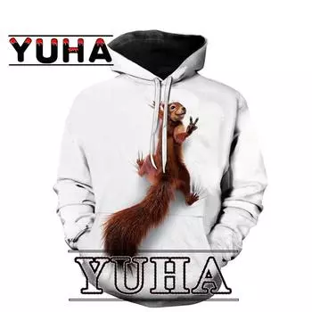 Мужская толстовка с капюшоном с милым принтом животных 3D Squirrel Bay, модная повседневная толстовка в стиле Харадзюку в стиле хип-хоп, свободный свитер S