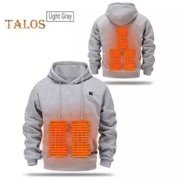 Мужская толстовка с капюшоном с подогревом, зарядка через USB, большой размер, 3 уровня регулировки температуры, зимний топ с завязкой и капюшоном, толстый теплый однотонный топ M серый