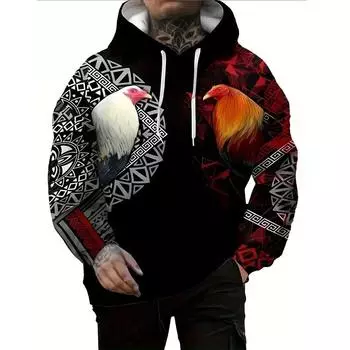Мужская толстовка с капюшоном с принтом 3D Roosters, уличный повседневный свитер, осенняя модная толстовка с капюшоном, мужская свободная одежда S