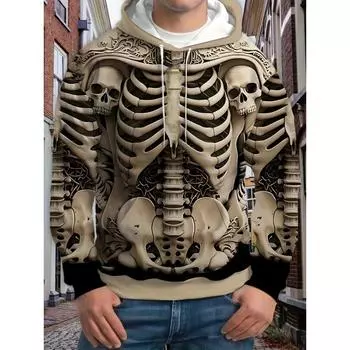 Мужская толстовка с капюшоном с принтом 3D-черепов и длинными рукавами, осень/зима, новый уличный стиль, ретро, повседневная мужская толстовка с капюшоном, свободная одежда S