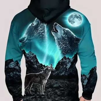 Мужская толстовка с капюшоном с принтом 3D Wolf Harajuku, мужская толстовка с капюшоном, свободная винтажная мужская одежда, осенний пуловер с длинным рукавом S