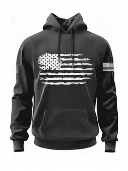 Мужская толстовка с капюшоном с принтом американского флага, карманом-кенгуру и завязкой на термоподкладке S