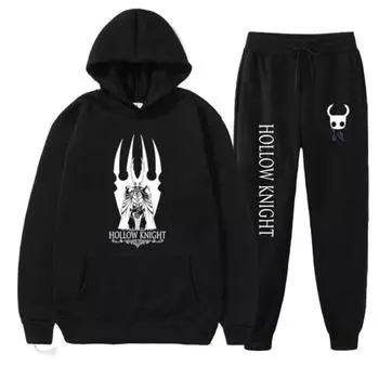 Мужская толстовка с капюшоном с принтом аниме Hollow Knight, комплект из двух предметов, штаны с обтягивающими штанами S