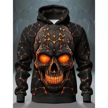 Мужская толстовка с капюшоном с принтом черепа на Хэллоуин, классическая повседневная 3D-пуховик, модные праздничные толстовки с капюшоном, тонкий стиль, длинный рукав S
