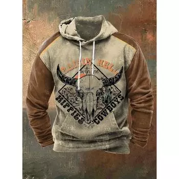 Мужская толстовка с капюшоном с принтом черепа, повседневная толстовка с капюшоном на Хэллоуин 2024 года, с принтом букв и передним карманом, осенняя дизайнерская толстовка с капюшоном L