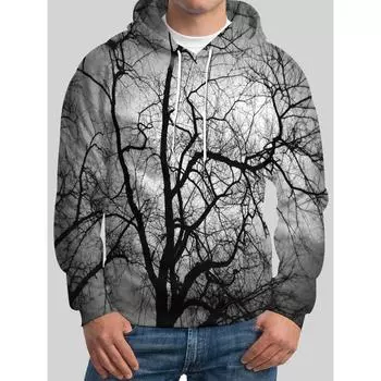 Мужская толстовка с капюшоном с принтом дерева в формате 3D, повседневный узор, модная спортивная одежда, осень-зима, карманные свитера с длинными рукавами S