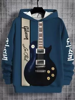 Мужская толстовка с капюшоном с принтом гитары 3D, толстовка для мужчин, рубашка с капюшоном Harajuku, пуловер, повседневная одежда, уличная одежда, топ S