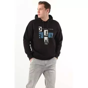 Мужская толстовка с капюшоном с принтом и завышенной талией, черная