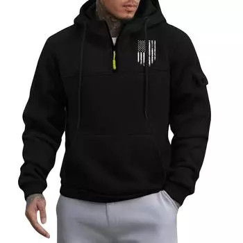 Мужская толстовка с капюшоном с принтом, кардиган на молнии с карманом на рукаве, мужская спортивная повседневная толстовка большого размера L чёрный