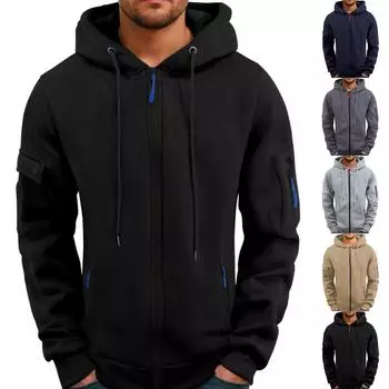 Мужская толстовка с капюшоном с принтом, кардиган на молнии с карманом на рукаве, мужская спортивная повседневная толстовка большого размера M тёмно-синий