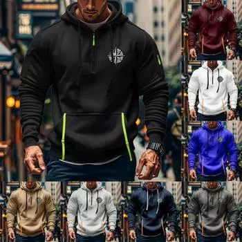 Мужская толстовка с капюшоном с принтом, кардиган на молнии с карманом на рукаве, мужская спортивная повседневная толстовка большого размера XXXXXL тёмно-синий