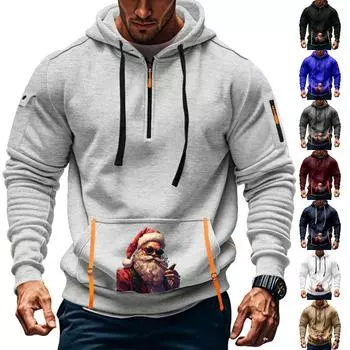 Мужская толстовка с капюшоном с принтом, кардиган на молнии с карманом на рукаве, мужская спортивная повседневная толстовка большого размера L чёрный