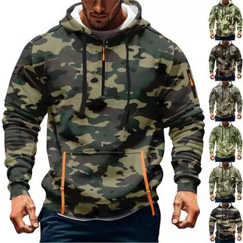 Мужская толстовка с капюшоном с принтом, кардиган на молнии с карманом на рукаве, мужская спортивная повседневная толстовка большого размера L армия зеленый