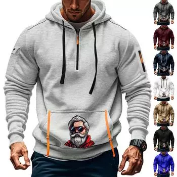 Мужская толстовка с капюшоном с принтом, кардиган на молнии с карманом на рукаве, мужская спортивная повседневная толстовка большого размера L чёрный