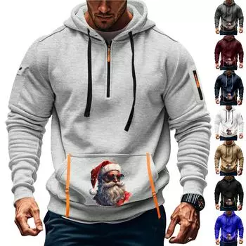 Мужская толстовка с капюшоном с принтом, кардиган на молнии с карманом на рукаве, мужская спортивная повседневная толстовка большого размера L чёрный