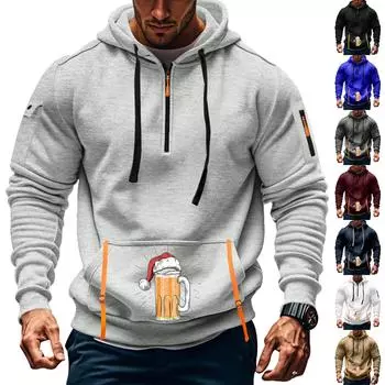 Мужская толстовка с капюшоном с принтом, кардиган на молнии с карманом на рукаве, мужская спортивная повседневная толстовка большого размера L чёрный