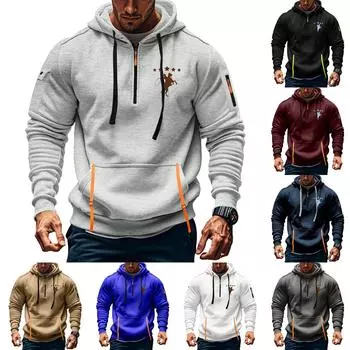 Мужская толстовка с капюшоном с принтом, кардиган на молнии с карманом на рукаве, мужская спортивная повседневная толстовка большого размера L чёрный