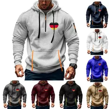 Мужская толстовка с капюшоном с принтом, кардиган на молнии с карманом на рукаве, мужская спортивная повседневная толстовка большого размера L чёрный