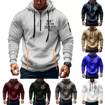 Мужская толстовка с капюшоном с принтом, кардиган на молнии с карманом на рукаве, мужская спортивная повседневная толстовка большого размера L чёрный