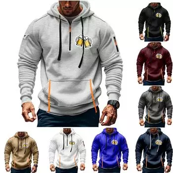 Мужская толстовка с капюшоном с принтом, кардиган на молнии с карманом на рукаве, мужская спортивная повседневная толстовка большого размера L чёрный