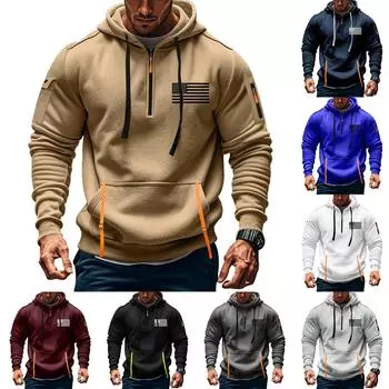 Мужская толстовка с капюшоном с принтом, кардиган на молнии с карманом на рукаве, мужская спортивная повседневная толстовка большого размера L чёрный