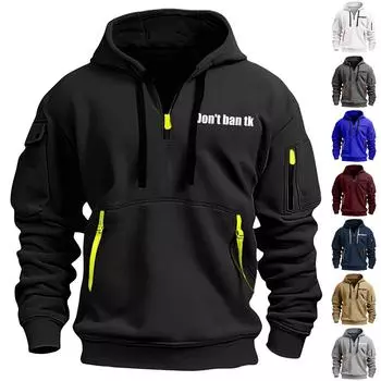 Мужская толстовка с капюшоном с принтом, кардиган на молнии с карманом на рукаве, мужская спортивная повседневная толстовка большого размера XL чёрный