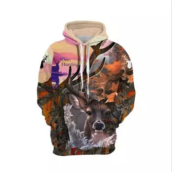 Мужская толстовка с капюшоном с принтом «Охота на оленей» 3D, унисекс, с длинным рукавом, пуловер, повседневная мужская одежда, топы с изображением животных S