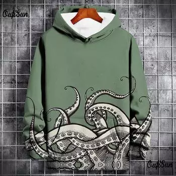 Мужская толстовка с капюшоном с принтом осьминога 3D, осенний свободный топ с длинными рукавами, свободная спортивная одежда большого размера, модные топы в стиле Харадзюку S